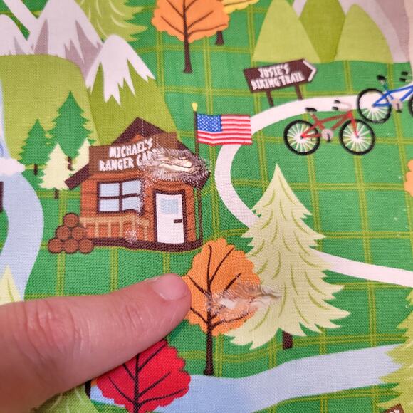 Cotton Fabric Green North Woods Cabins Trails Forest Campsite 24x44 Quilting - Picture 7 of 14